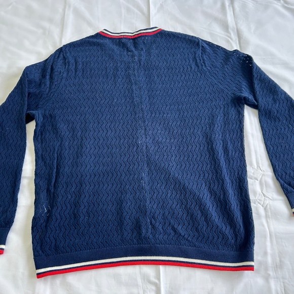Lands End Navy Cardigan with Red and White Striping - Picture 4 of 4